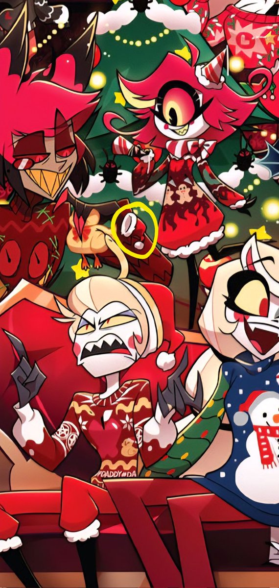 just noticed that Alastor DID pick up the duck that was perched on Lucifer's head because the tiny santa hat on the duck's head fell off. Al's really just playing with Lu unprovoked whenever and wherever he can, huh. #radioapple