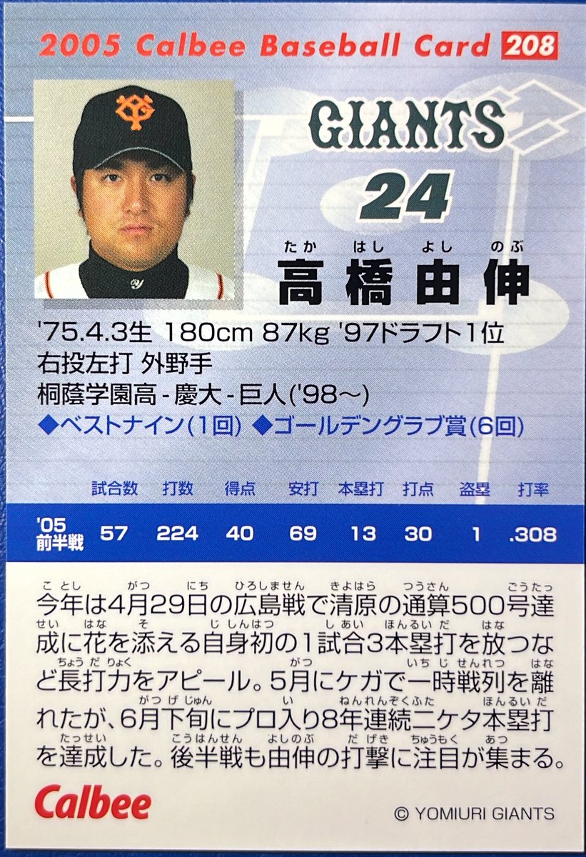 プロ野球チップス　高橋由伸　2002年 プロ野球チップス 高橋由伸 2002年 16カルビープロ野球チップス第1弾