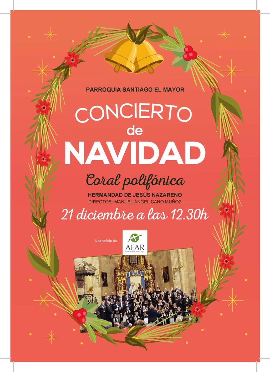 𝐂𝐨𝐧𝐜𝐢𝐞𝐫𝐭𝐨 𝐝𝐞 𝐍𝐚𝐯𝐢𝐝𝐚𝐝 | La Coral Polifónica de la Hermandad de Jesús dará su anual concierto de navidad el día 21 de diciembre a las 12:30h en beneficio de AFAR.