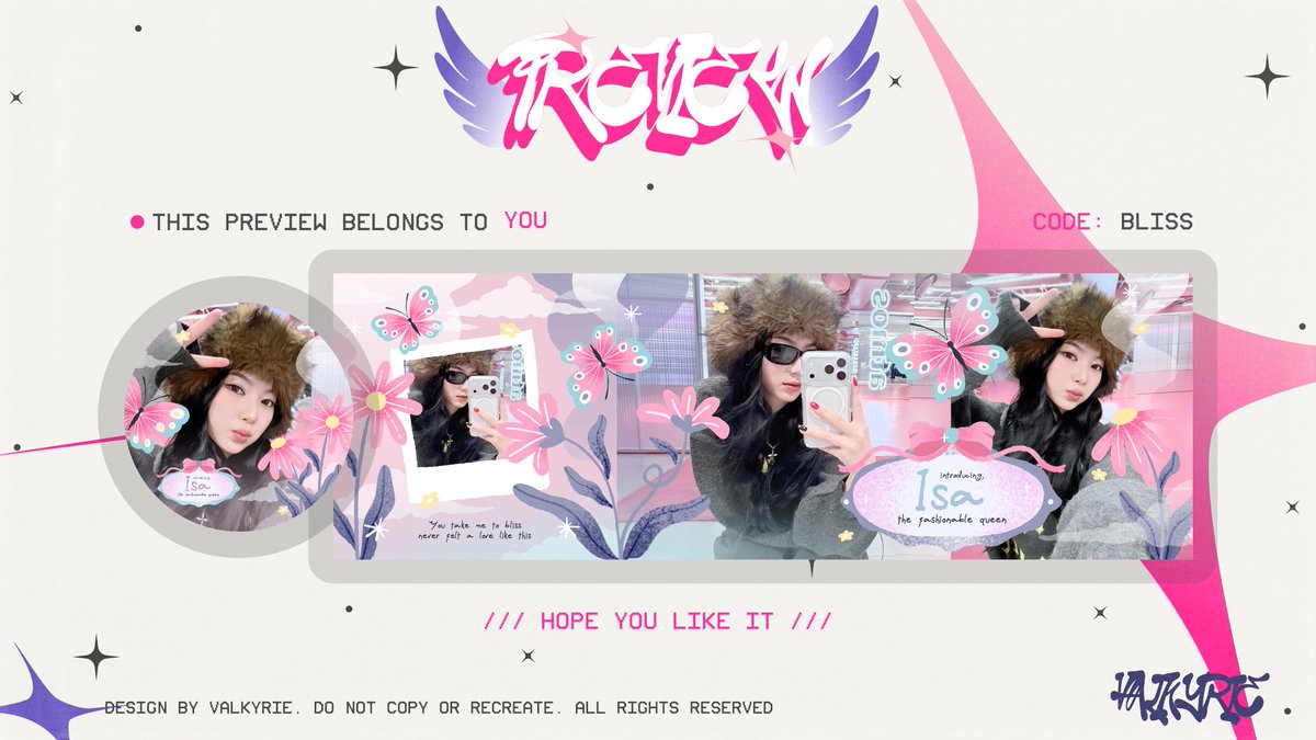 valkyriue's tweet image. help repost? thank you 🥹🩷

h-hai.. mentemen, kenalan yuu sama katalog baruku namanya "BLISS" semoga mentemen sukaaa. kali ini temanya bunga-bunga 🌸🍃🌺

layout isa, wonyoung, dan karina-nya bisa dijemput lewat dm ya buat yang minat &amp;gt;&amp;lt; jangan lupa cek ALT. thank you #zonauang