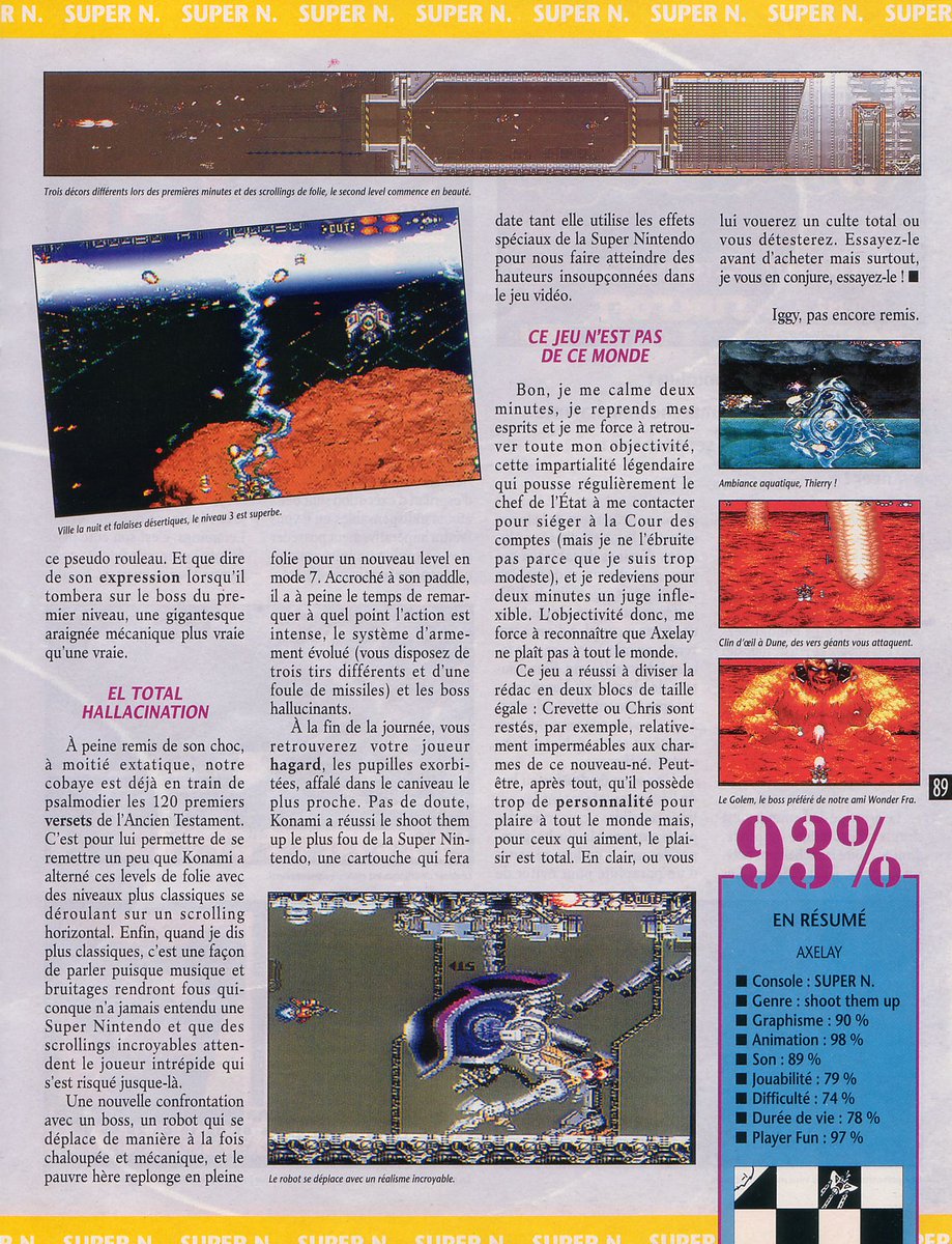 AllmightoFranky's tweet photo. @EricChahi On termine pour aujourd'hui avec les tests de #ExhaustHeat et #Axelay,tjs sur #Snes!! A demain pour la suite du mag! 5/5 https://t.co/cZG4eQaOgz