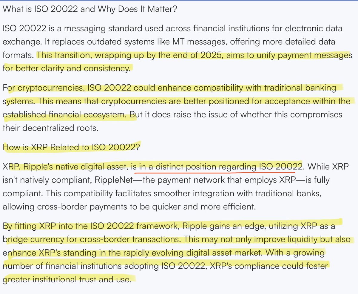 XRP IS IN A DISTINCT POSITION REGARDING ISO 20022‼️ “How is XRP related to ISO  20022?”😶‍🌫️ Answered below.✓ “By fitting XRP into the ISO 20022  framework, Ripple gains an edge, utilizing XRP