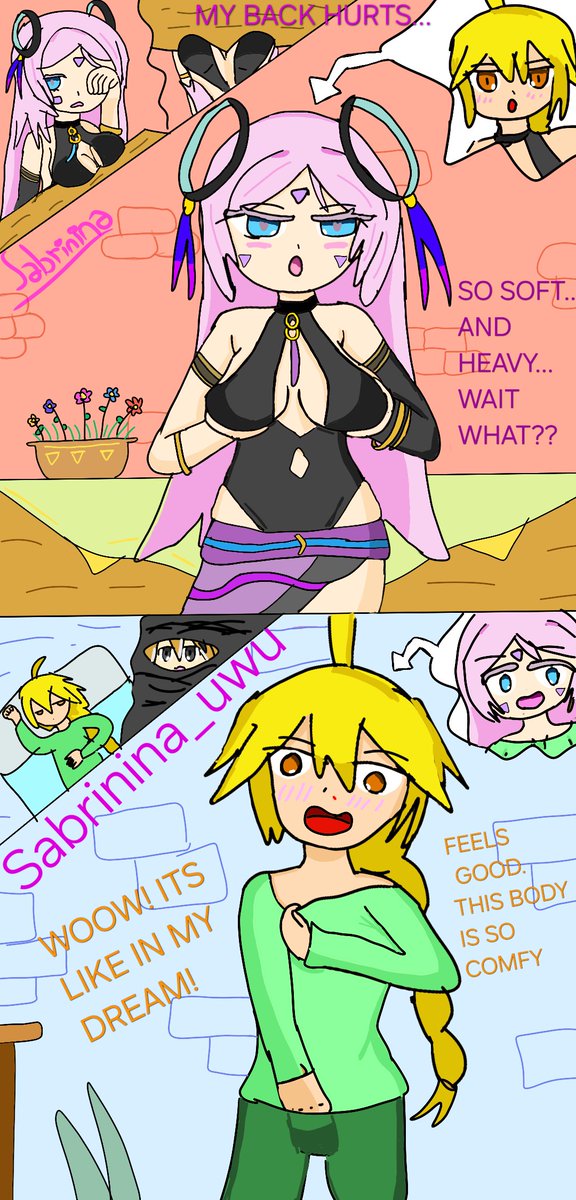 Sabrinina_uwu's tweet photo. CITLALI and AETHER BODY SWAP. Genshin.

Cambiaron cuerpos al dormir y ahora no pueden volver.
They switched bodies while sleeping and now they can't go back.

¿Qué pone en la ropa de Aether (Citlali)?
What's written on Aether (Citlali) 's clothes?

#TSF #BodySwap #GenshinImpact https://t.co/l20sFPj7zE