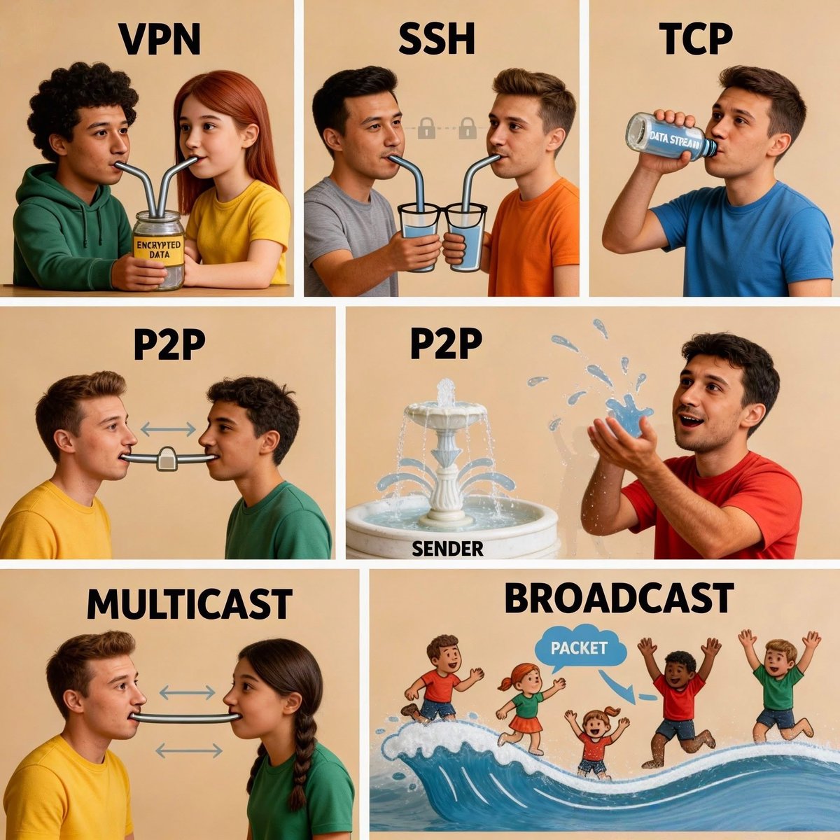 bughuntar's tweet photo. Understanding Networking Protocols in a Fun Way!

These protocols help your data travel securely, efficiently, and in the right direction!

#Networking #TechFun #profeasor #DataCommunication #VPN #SSH #TCP #P2P #Multicast #Broadcast #TechExplained #fblifestyle https://t.co/qRQjjr318k