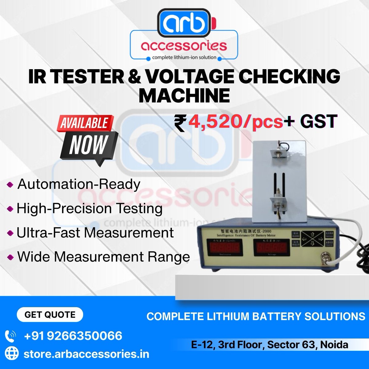 arb_ltd's tweet photo. 🔧 IR Machine &amp; Electrical Testing Equipment – Reliable Diagnostics for Battery &amp; EV Systems ⚡

🔹 IR Machine (BP2080S) – Small Model
🔹 IR Tester &amp; Voltage Checking Machine

🛒 Buy Now:
https://t.co/5Vydsi12Hu

#Arbaccessorie #IRMachine #IRTester #VoltageTester #BatteryTesting https://t.co/lxhewskVtd