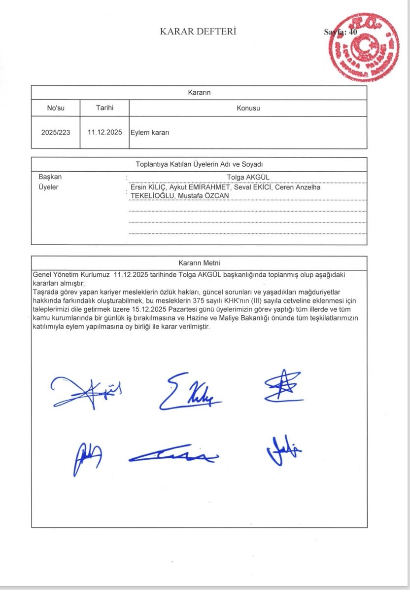 📢 DUYURU

Genel Yönetim Kurulumuz, 11.12.2025 tarihinde Genel Başkanımız Tolga Akgül başkanlığında toplanarak önemli kararlar almıştır.

Toplantıda; taşrada görev yapan kariyer mesleklerin özlük hakları, güncel sorunları ve yaşadıkları mağduriyetlere dikkat çekmek, bu