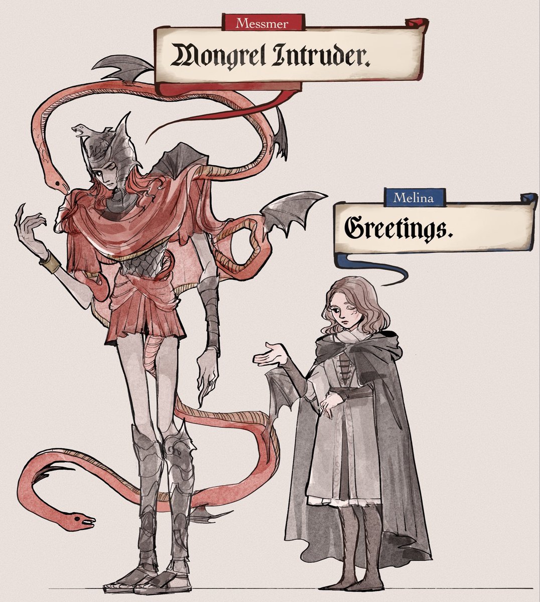 rosewaterjelly's tweet image. messmer and melina in the pentiment art style