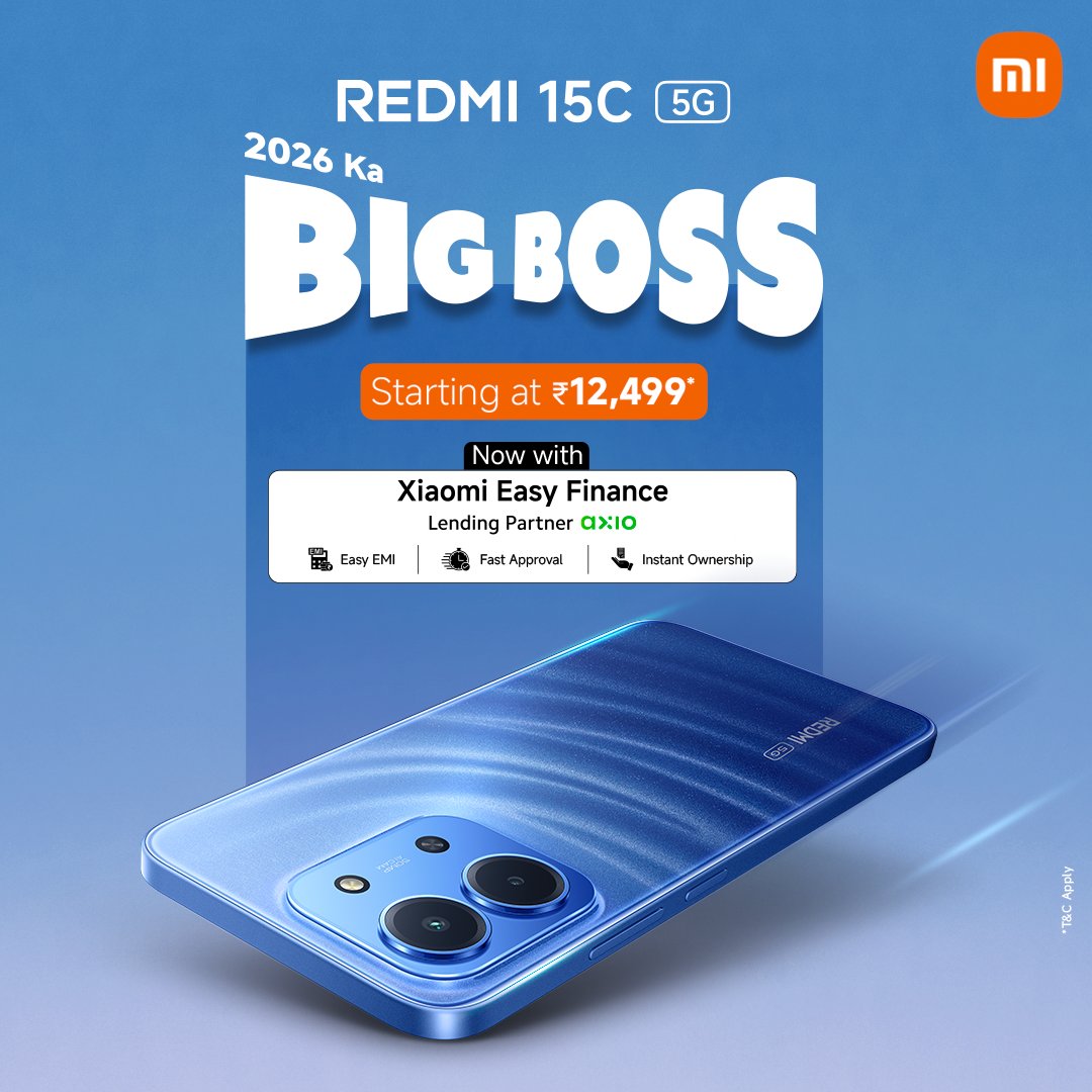 RedmiIndia's tweet image. Big moves, made simple.  

Bring home the #REDMI15C 5G, the #2026KaBigBoss, with #XiaomiEasyFinance. 

Because boss-level performance deserves boss-level convenience.