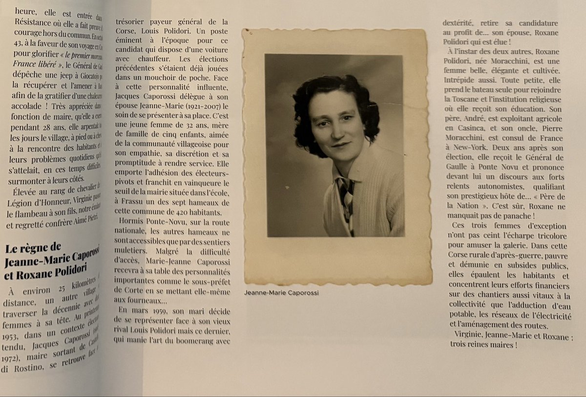 🙏à mon Ami JM Raffaelli d’avoir mis en lumière ma grand-mère, JM Caporossi
Femme discrète, elle fut élue en 1953 et devint la 1ère mairesse de Corse au suffrage universel
Un bel hommage aux femmes corses (Pietri, Polidori et Caporossi), pionnières de la vie politique insulaire💪