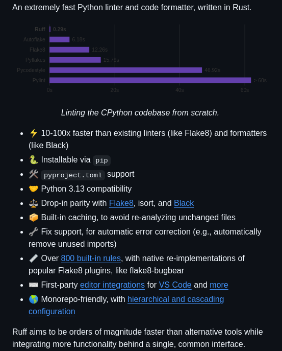 sanketsabharwal's tweet image. python linter and code formatter, developed in rust
