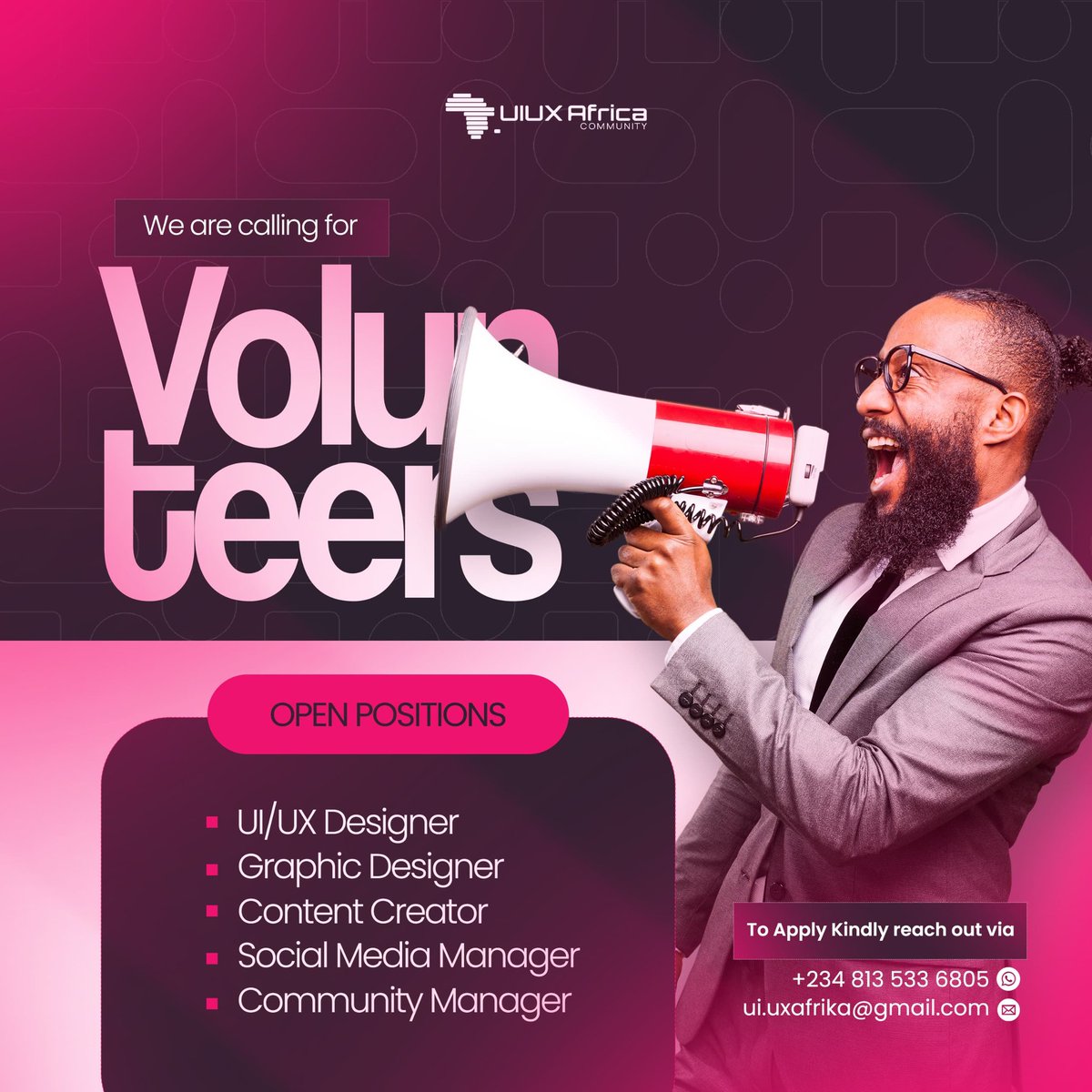 toyoflow's tweet photo. Building UI UX Africa has shown me that community grows faster with people who care. 

We’re currently looking for volunteers who would love to support the work we do and grow with us along the way. If this sounds like you, I’d love to hear from you. https://t.co/U4Q9dmbh9D