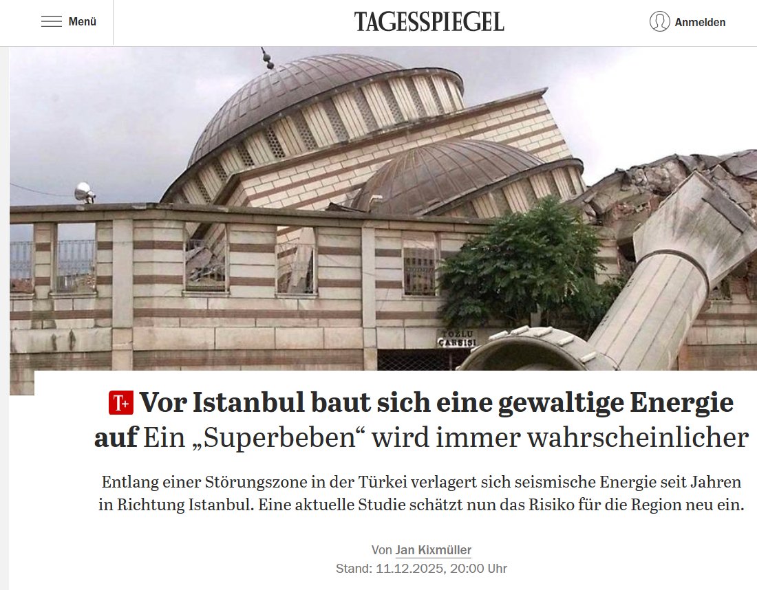 Nedir bu kasıtlı zamanlama? New York Times'tan sonra şimdi de Alman Tagesspiegel gazetesi; 'İstanbul yakınlarında devasa enerji birikiyor.. “Süper deprem” ihtimali artıyor. Uzmanlar, riskin yalnızca bilimsel değil aynı zamanda toplumsal ve yönetsel bir sorun olduğuna da dikkat