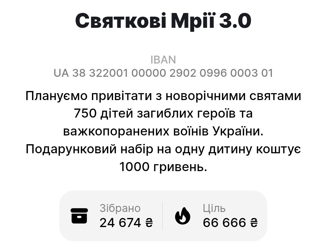 Здоров, друзя. Такий от положняк. Дотиснем до 30?
send.monobank.ua/jar/AXTmwvJvMt