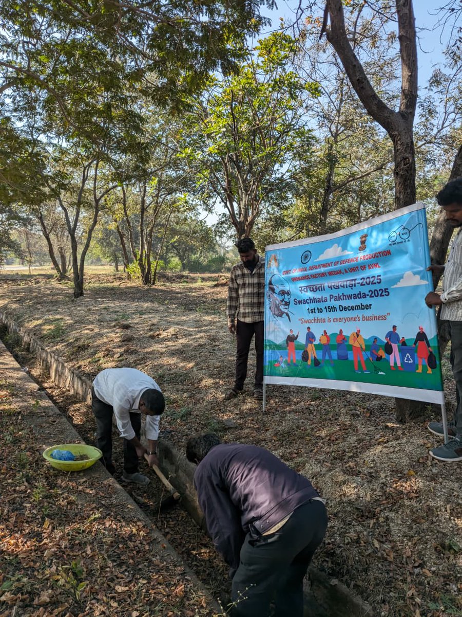 As part of Swachhata Pakhwada 2025, AVNL OFMK   carried out an intensive cleanliness drive by cleaning the open drain behind the Senior Staff Club on 13 December, reinforcing our commitment to a clean and healthy township environment.