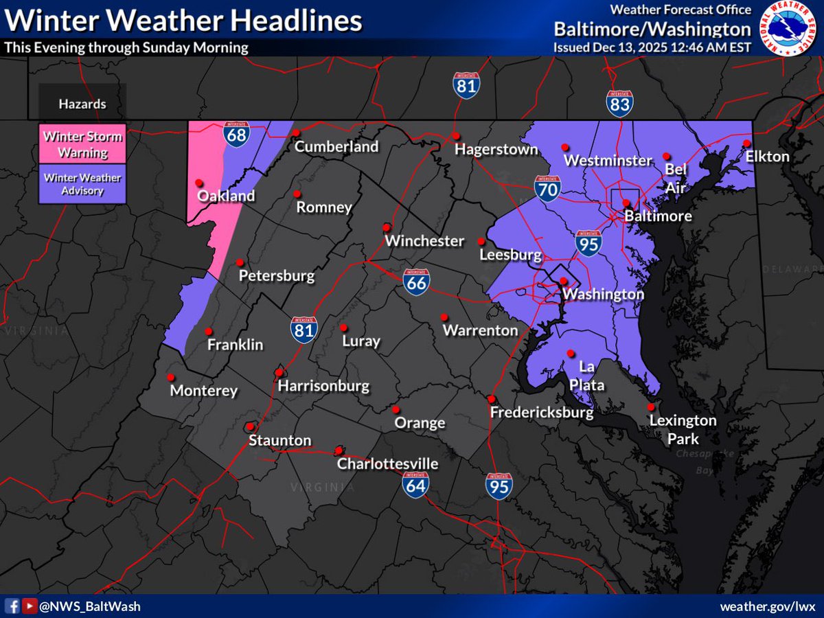 mococlosures's tweet image. #NEWS: The National Weather Service has issued a Winter Weather Advisory from 8 PM tonight through 7 AM Sunday, including Montgomery County. (1/4)