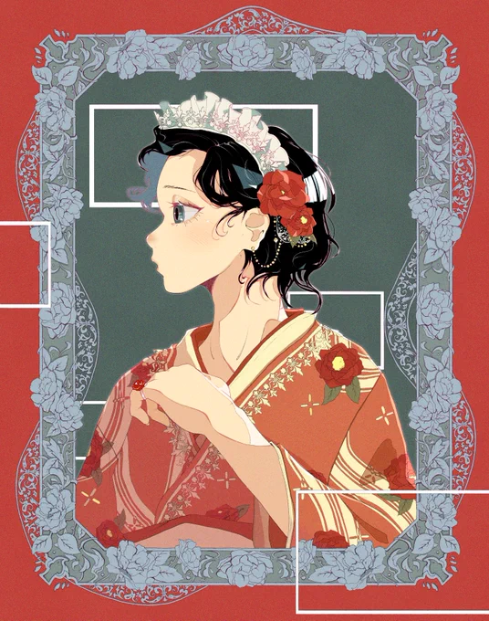 「和風レトロ着物の子」なイラスト