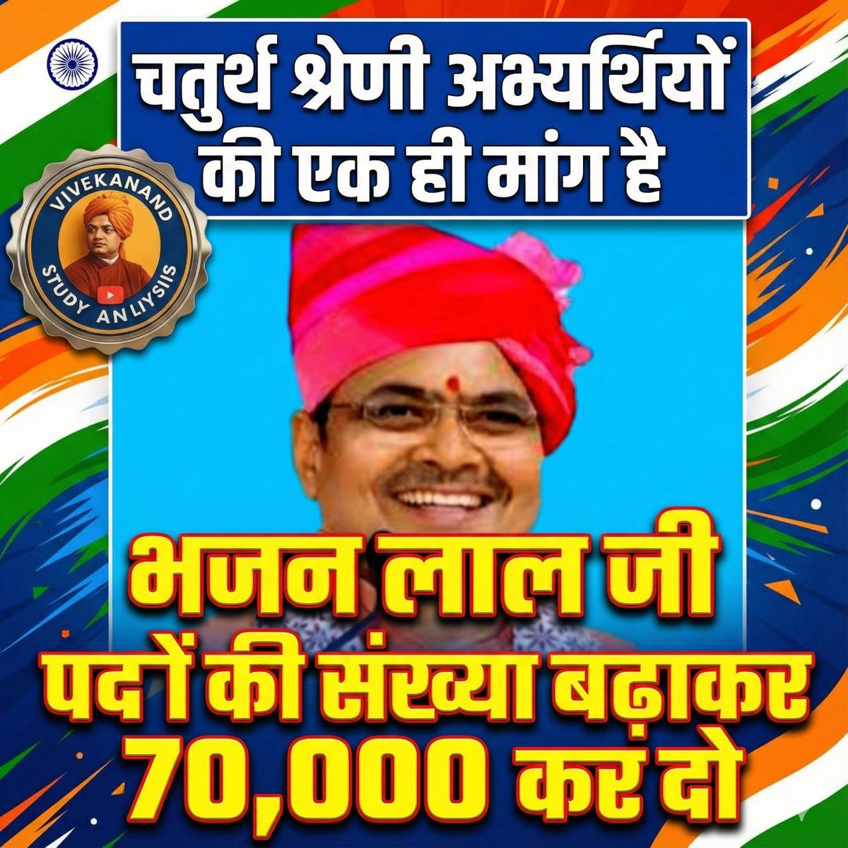 4thgradegk's tweet photo. सोशल मीडिया पर युवा : जन जन के लाडले मुख्यमंत्री भजन लाल जी शर्मा हमारी मांग जल्दी पूरी करो..!!
#चतुर्थ_श्रेणी_पद_70K_करो 
#चतुर्थ_श्रेणी_पद_70000_करो 
#चतुर्थ_श्रेणी_पद_बढाओ
#भजनलाल_जी_चतुर्थ_श्रेणी_पद_70K_करो
@BhajanlalBjp https://t.co/90uCw3o7Vx