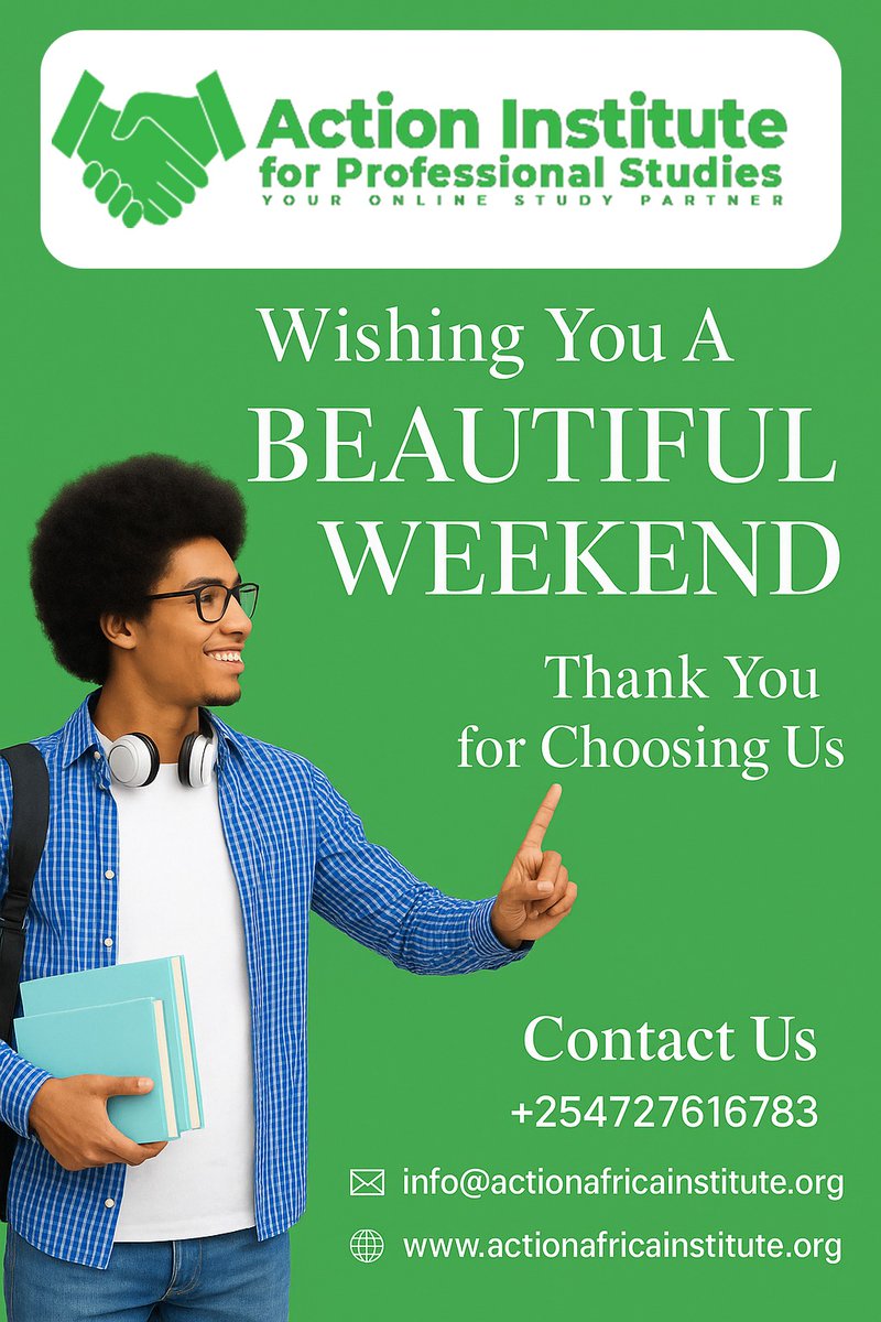 ActionAfr's tweet image. Wishing you a peaceful and beautiful weekend! ✨
As we wind down this week, we simply want to say a huge THANK YOU. 
📞 Contact: +254 727 616 783
🌐 Visit: actionafricainstitute.org
📧 Email: info@actionafricainstitute.org
#BeautifulWeekend #OnlineLearning  #WeekendVibes