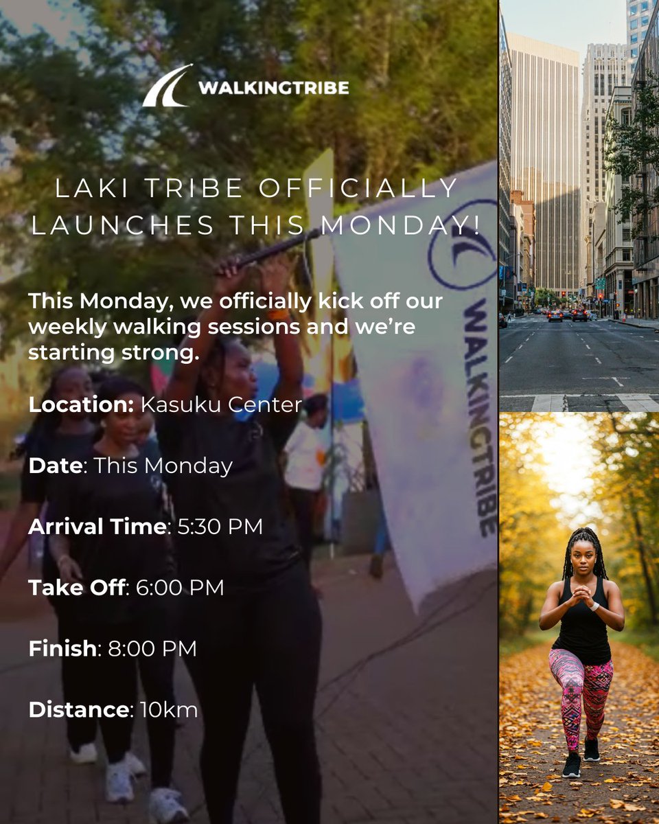 WALKING_TRIBE's tweet image. We’re kicking off LAKI Tribe this Monday!
Join us at 5:30 PM at Kasuku Center as we start a new routine of movement, discipline, and community.
Let’s walk, connect, and grow one step at a time. 👟💚
#LakiTribe #MondayWalk #NairobiWalkers #StepWithPurpose #CommunityFitness