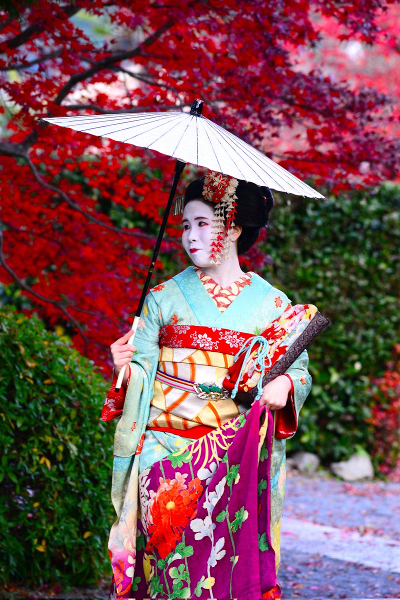 舞妓体験②
12月上旬でしたが紅葉が残っていたのも嬉しかったです🍁