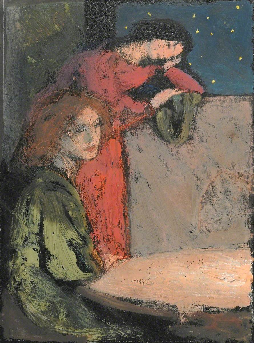 A starry night for day 13 of the Art UK art advent 🌟 #ArtAdventCalendar 

'Two Girls by a Table Look out on a Starry Night' by Frederick Cayley Robinson (1862–1927) 📷 <a href="/TullieCarlisle/">Tullie</a>

 #ArtAdventCalendar