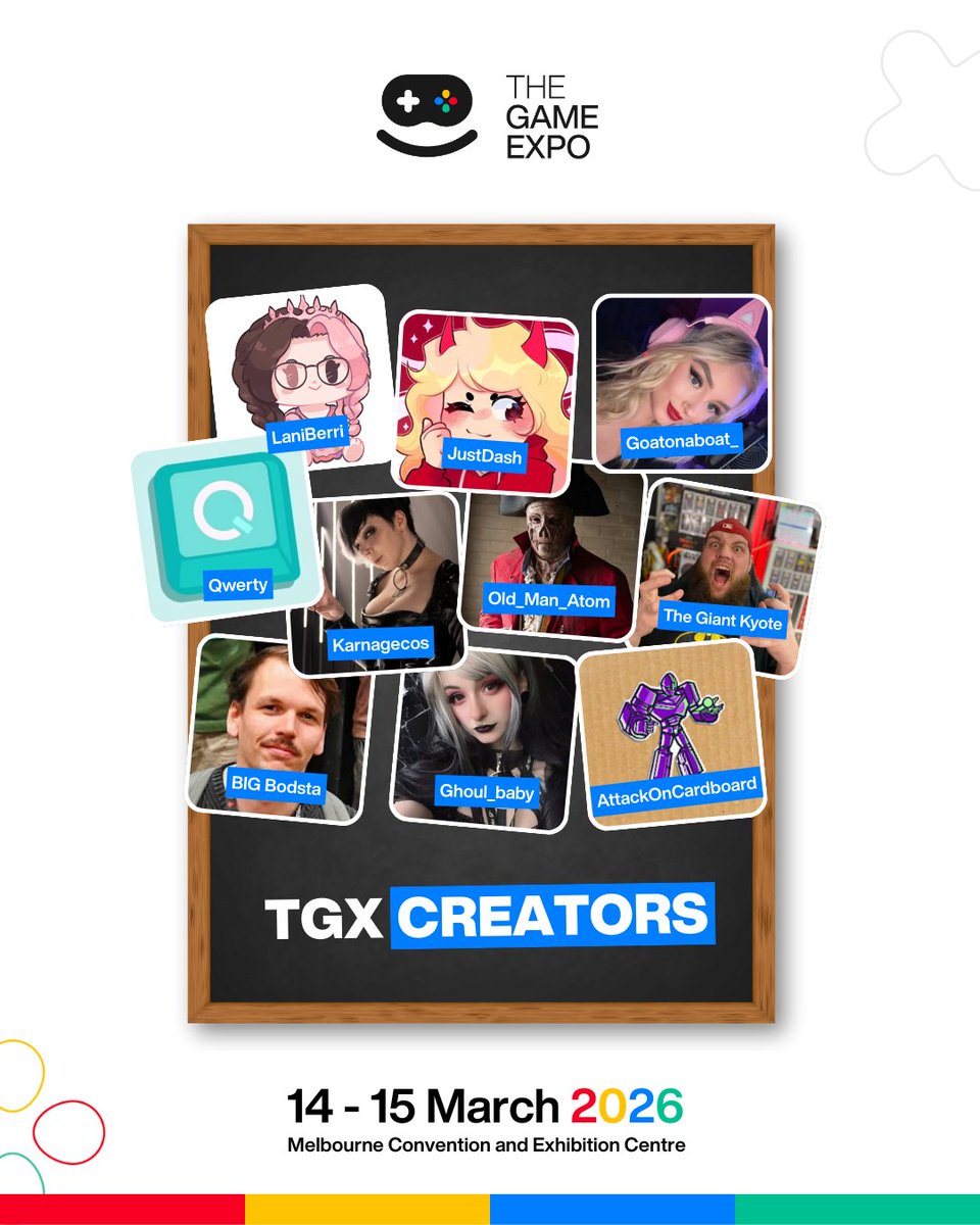 TheGameExpo's tweet image. We are absolutely thrilled to announce another wave of AMAZING creators joining us for #TGX 2026! 🔥

Make sure you check them all out!! 🤗

@lani_berri @JustDashYT @Goatonaboat_ @talkqwertytome_ @KarnageCos Old_Man_Atom @TheGiantKyote @BIGBodsta @xGhoulbabyx @AttackOnCards…