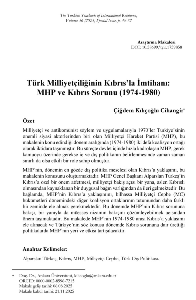 The Turkish Yearbook of International Relations tweet media