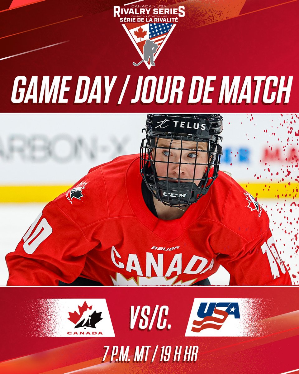 HockeyCanada's tweet photo. GAME DAY! One final faceoff in Edmonton. 🇨🇦🇺🇸

JOUR DE MATCH! Un dernier duel à Edmonton. 🇨🇦🇺🇸

⏰ 7 p.m. MT / 19 h HR 
📺 @TSN_Sports / @RDSca
📰 https://t.co/A8cRQj9kLD
📰 https://t.co/9oXsUFF90t
 
#RivalrySeries | #SérieDeLaRivalité https://t.co/RE3QDASBvT