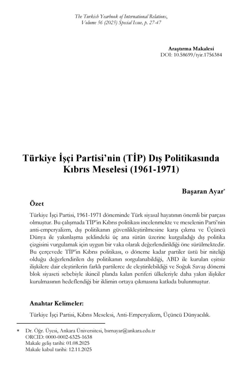 The Turkish Yearbook of International Relations tweet media