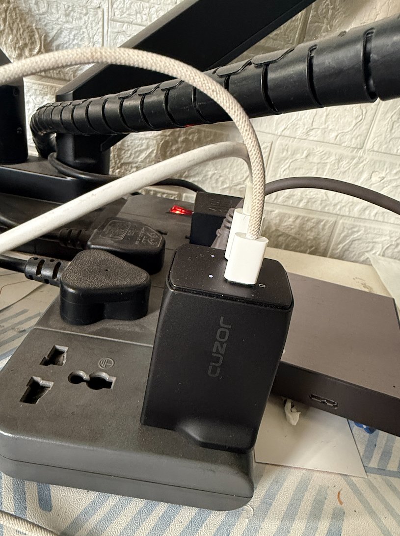 Bought this Cuzorlabs GaN charger after listening to <a href="/sachindn/">Sachin Naik</a> on <a href="/mundhebanni/">ಮುಂದೆ ಬನ್ನಿ</a> podcast, so far happy with the purchase as its lighter compared to mac's charger and can charge two devices, got a nice 20% discount too. Kudos to <a href="/vasantshetty81/">Vasant Shetty</a> for bringing these to mainstream