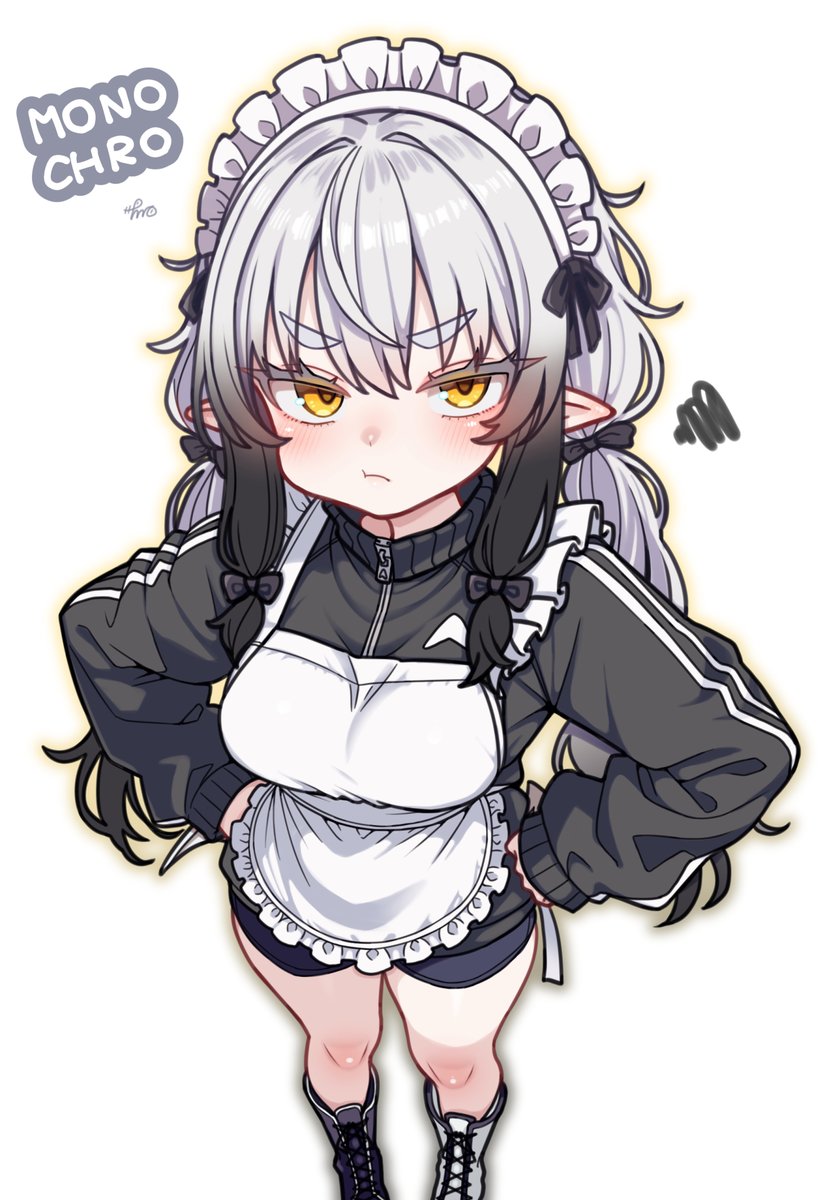 うちのこ モノクロちゃんジャージメイドのお絵を描きました、。 