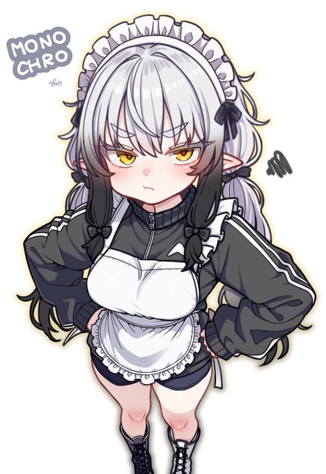 うちのこ モノクロちゃんジャージメイドのお絵を描きました、。 