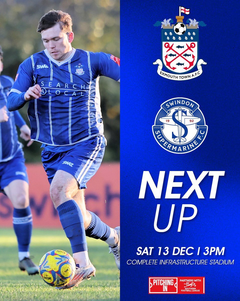 ExmouthTown_FC's tweet image. 𝗜𝗧’𝗦 𝗠𝗔𝗧𝗖𝗛𝗗𝗔𝗬 ⚽️

Join us at the Complete Infrastructure Stadium this afternoon, as we take on @SupermarineFC!

⌚️ 3pm KO
🎟️ Adults £10, 065 £8, U18s £5, U16s &amp;amp; members free, carers free w/paying concession (U16s must be accompanied)

#UTT | @Search4Local