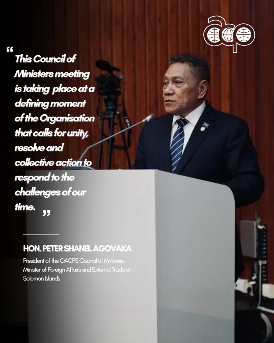 PressACP's tweet image. Remarks by Hon. Peter Shanel Agovaka, President of the OACPS Council of Ministers and Minister of Foreign Affairs and External Trade of Solomon Islands, on the occasion of the 120th Session of the Council of Ministers.

#CouncilOfMinisters #OACPS #OACPSat50 #OEACP…
