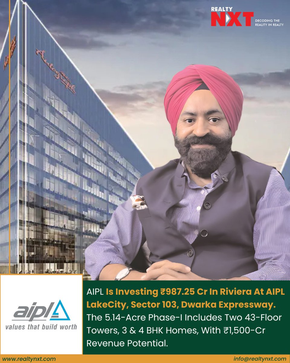 RealtyNXT's tweet image. #News | AIPL invests ₹987.25 crore in Riviera, Sector 103, 5.14 acres, 43 floors, ₹1,500 crore Phase-I.

#RealtyNXT #AIPL #Riviera #DwarkaExpressway #GurugramRealEstate #LuxuryHousing #IndianRealEstate