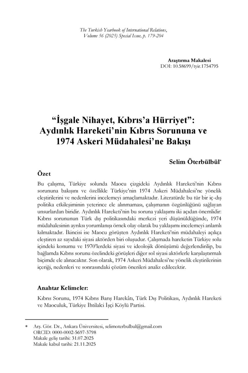 The Turkish Yearbook of International Relations tweet media