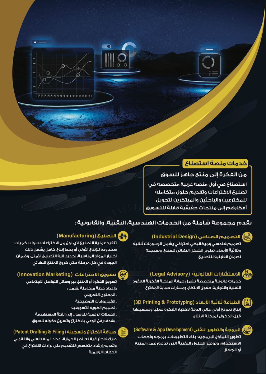 Sarahaziz112's tweet photo. "منصة استصناع"
أول منصة عربية متخصصة في تصنيع الابتكارات…

نصنع ابتكارك… ونبني مستقبلك بعونٍ من الله https://t.co/E2R26tV22N