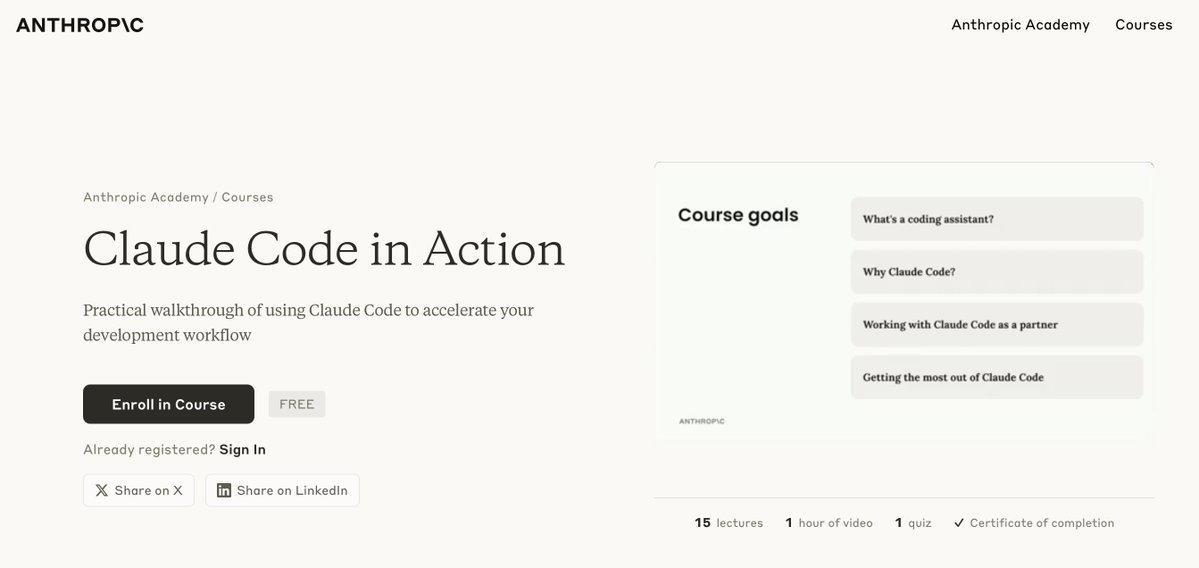 lucas_flatwhite's tweet image. 👩🏻‍💻 Claude Code in Action

터미널 기반 에이전트 코딩 도구인 Claude Code를 개발 워크플로에 실제로 적용하는 다양한 방법을 한번에 배우는 코스입니다.

배울 수 있는 것들
- 코딩 어시스턴트 아키텍처 이해하기
- Claude Code의 도구 활용 시스템 탐구하기
- Context 관리 기술 마스터하기
-…