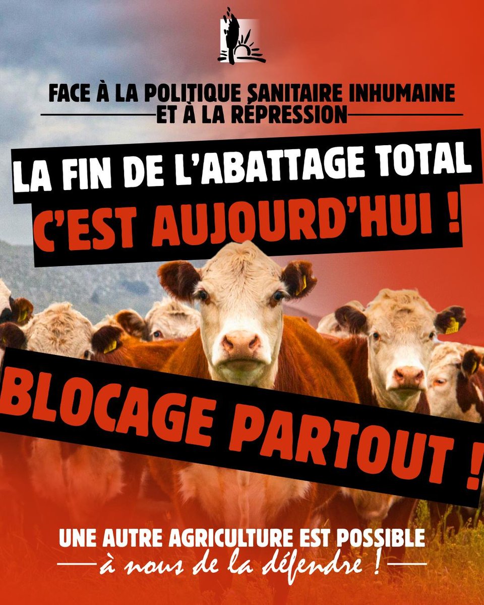 #DNC : NON Mme la Ministre <a href="/AnnieGenevard/">Annie Genevard</a> votre politique ne FONCTIONNE PAS. Contre la #DNC, vous abattez, nous, on propose ! 
Mobilisations aujourd'hui : 
📍 Mont-de-Marsan, 9h rond-point des pompiers
📍 Castres 14h30 place Pierre Fabre
📍 Albi, 14h30 place Lapérouse.