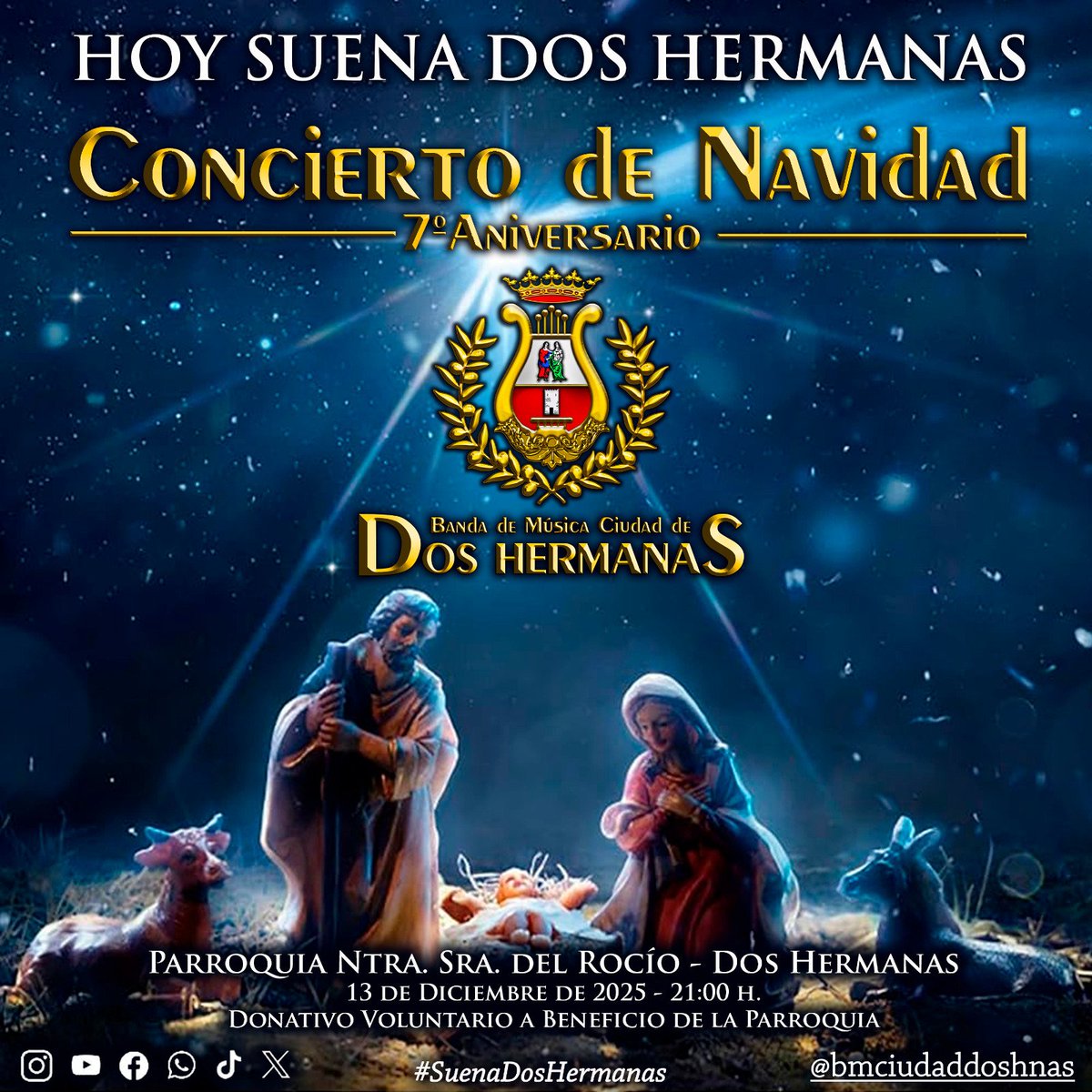 HOY SUENA DOS HERMANAS!
A las 21:00h estaremos en la Parroquia Ntra Sra del Rocío celebrando nuestro 7 Aniversario con un Concierto muy Navideño.
Entrada libre hasta completar aforo. Donativo voluntario a beneficio de la Parroquia.
#7AniversarioBMCDH
#SuenaDosHermanasDesde2018