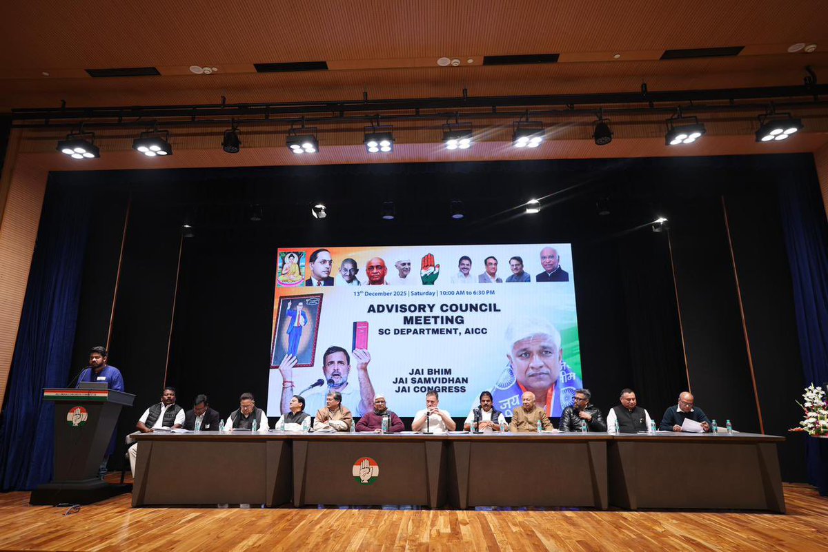 LoP Shri <a href="/RahulGandhi/">Rahul Gandhi</a>,AICC General Secretary (Org.) Shri <a href="/kcvenugopalmp/">K C Venugopal</a> and other senior leaders attended the SC Department Advisory Council &amp; Executive Meeting organised by the AICC SC department,under the leadership of Chairman Shri <a href="/AdvRajendraPal/">(समण) Rajendra Pal Gautam</a>,at Indira Bhawan.
📍New Delhi