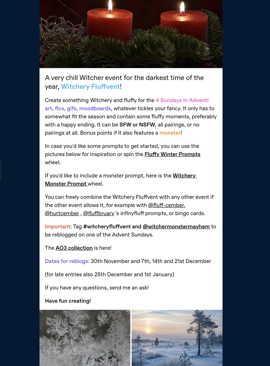 astaldis's tweet photo. Witchery #Fluffvent - The 3. Sunday in Advent is approaching. Maybe you have the time to write a fluffy #Witcher drabble or make a wintery Witcher sketch or edit?
https://t.co/ms2K4znPbs
https://t.co/lK4DaCe57S
#thewitcher #witcheryfluffvent #witchernetflix #witchergames https://t.co/Wj4LakBQmc