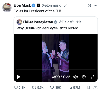 Elon Musk wants Fidias to be President of the EU, because of course
x.com/P_Kallioniemi/…