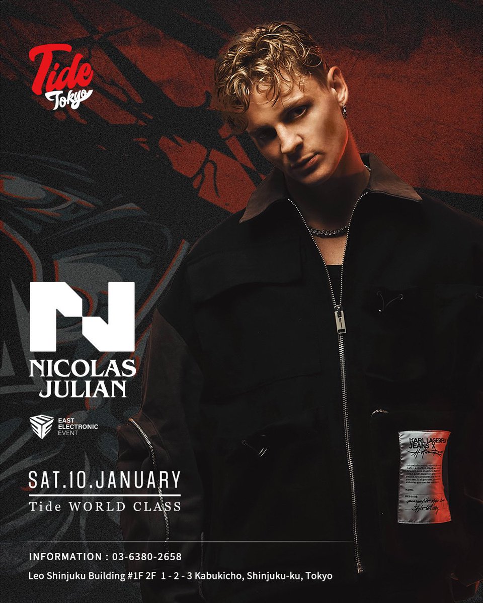 ta2_sevensix's tweet photo. Sat.10.Jan.2026

"Tide WORLD CLASS"

Special Guest
NICOLAS JULIAN

OPEN 22:00-

📍Tide Tokyo

#tidetokyo #tideworldclass 
#nicolasjulian #harddance 
#tokyo #jpnight #hardtechno https://t.co/0AfNPC1WVW