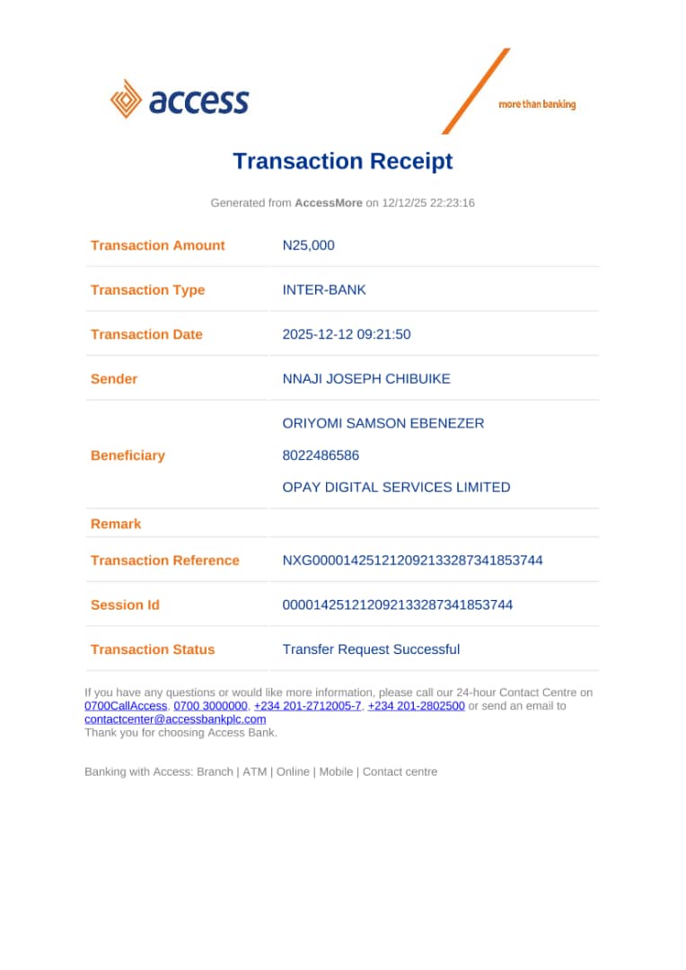 JosephChibuike8's tweet photo. @accessbank_help I sent 25k to a wrong opay account number here's the details of the transaction https://t.co/ZILegbtbyK