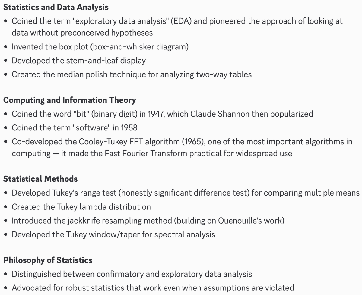 Pourquoi Tukey n'est-il pas plus connu ? C'est le parrain de la science des données.
Il a inventé les termes « bit »,