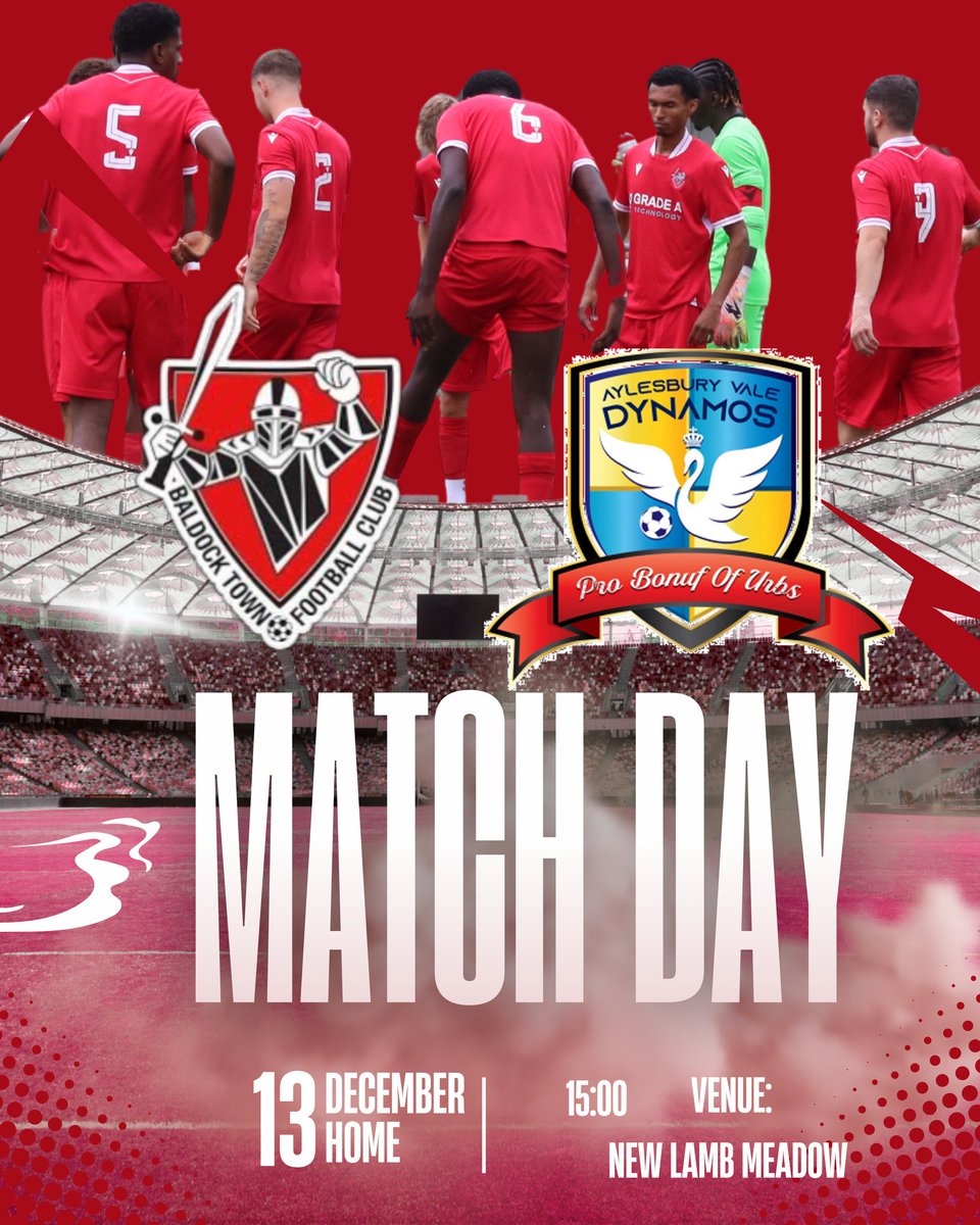 baldocktownfc's tweet image. MATCHDAY
We’re back at New Lamb Meadow this afternoon as we take on @ValeDynamos 
All your support makes the difference  let’s make it count! 

🎫 Adults £8, concessions £5 Students £5 with student card U16 FREE
🕒 Kick-off: 3pm
📍 New Lamb Meadow

#BaldockTownFC #UpTheTown
