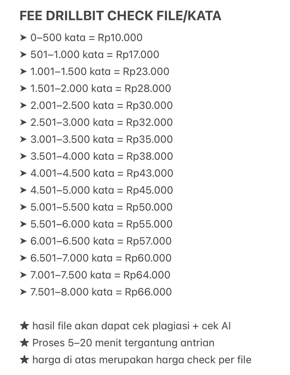 v2ofturnitism's tweet image. update pricelist cek turnitin, gpt zero, drillbit @turnitism ‼️

ps. AI by turnitin close ya guys.