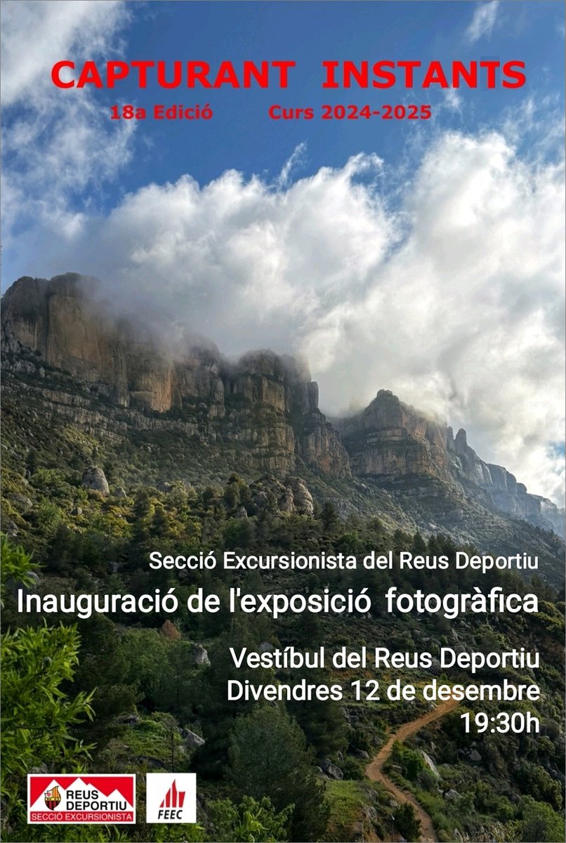 rdexcursionisme's tweet photo. Ja podeu visitar l'exposició fotogràfica "Capturant Instants", de la Secció Excursionista. Un resum d'imatges de totes les activitats del curs 2024/2025. Ahir va tenir lloc la inauguració.
#fotografia 📸 🖼️
#sommutanya🏞️🌲
#ForçaReus ⬛🟥
@rdexcursionisme
@ReusDeportiu 
@FEEC https://t.co/8I2ztI1RWi