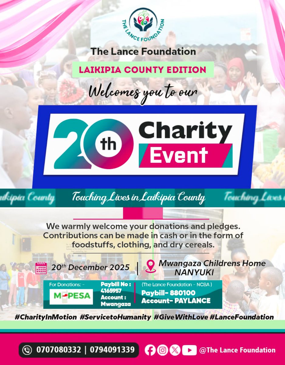 Lancers_charity's tweet photo. Dear Lancer,
We hope you are well and wish you a Merry Christmas!
We would like to remind you about our 20th charity event at Mwangaza Children's Home. We kindly ask that you pledge or redeem your pledge.
Thank you! https://t.co/CAGaRvBUZM